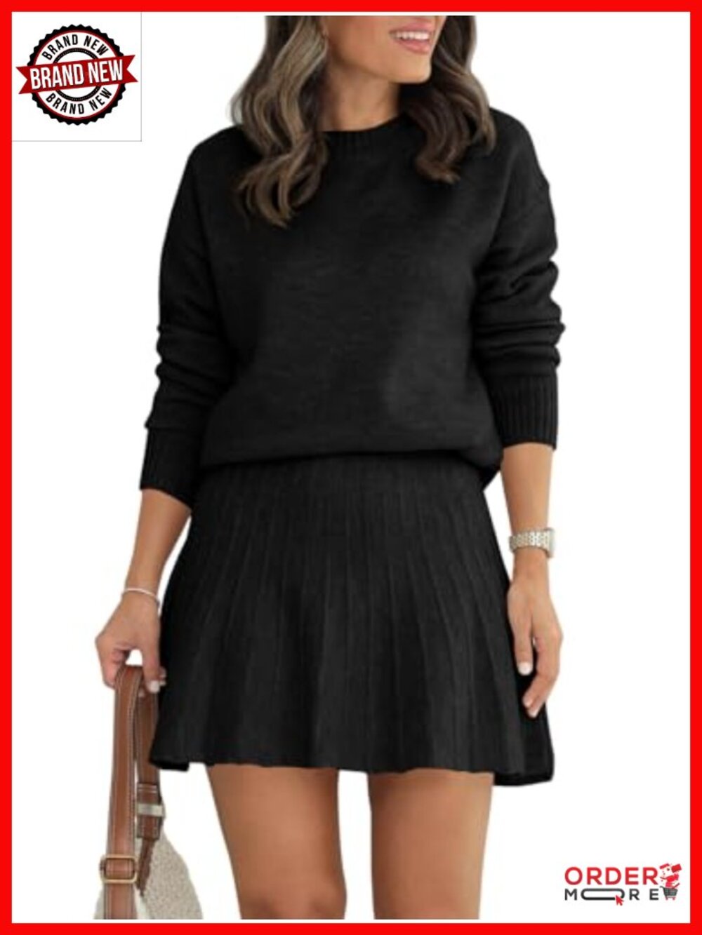 Womens 2 Piece Knit Sweater & Pleated Mini Skirt Set Fall Winter